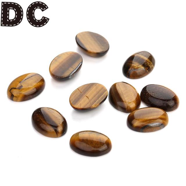 DC 10pcs Natural Stone Oval Flatback Cabochon 10x14/13x18/18x25mm Tiger's  Eye Stone Bead Spacers For